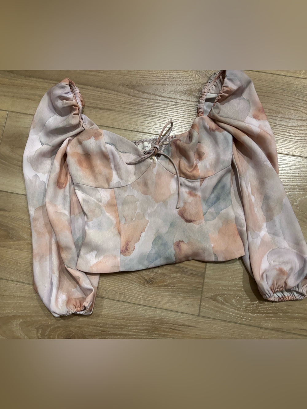 Aritzia Watercolor Puff-Sleeve Cropped Top - Blush Multi NWT
